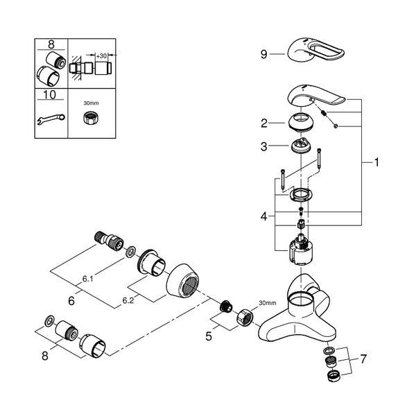 Grohe onderdelen Euroeco Wandmengkraan 32776000