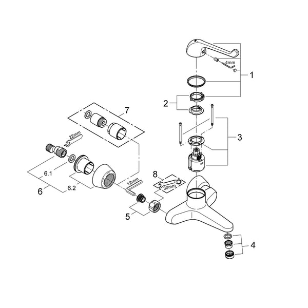 Grohe Onderdelen Euroeco Veiligheids Wandmengkraan M/Kopp.