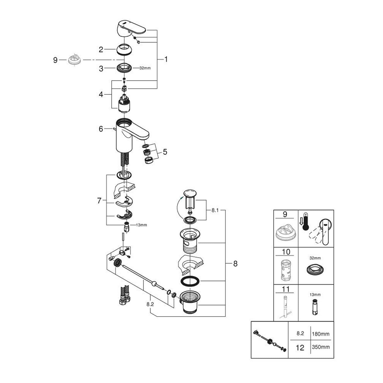 Grohe Spare Parts Eurosmart Cosmopolitan Basin Faucet Article number 32825000