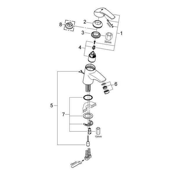 Grohe Onderdelen Eurosmart Wastafelmengkraan 33188001