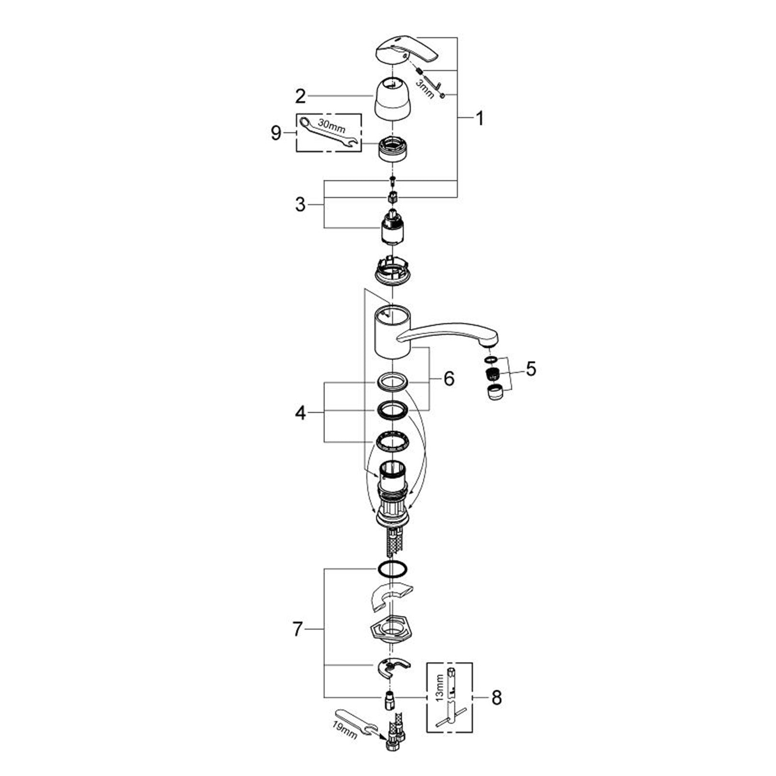 Grohe Spare Parts Eurosmart Kitchen Mixer Tap Article number 3328100E