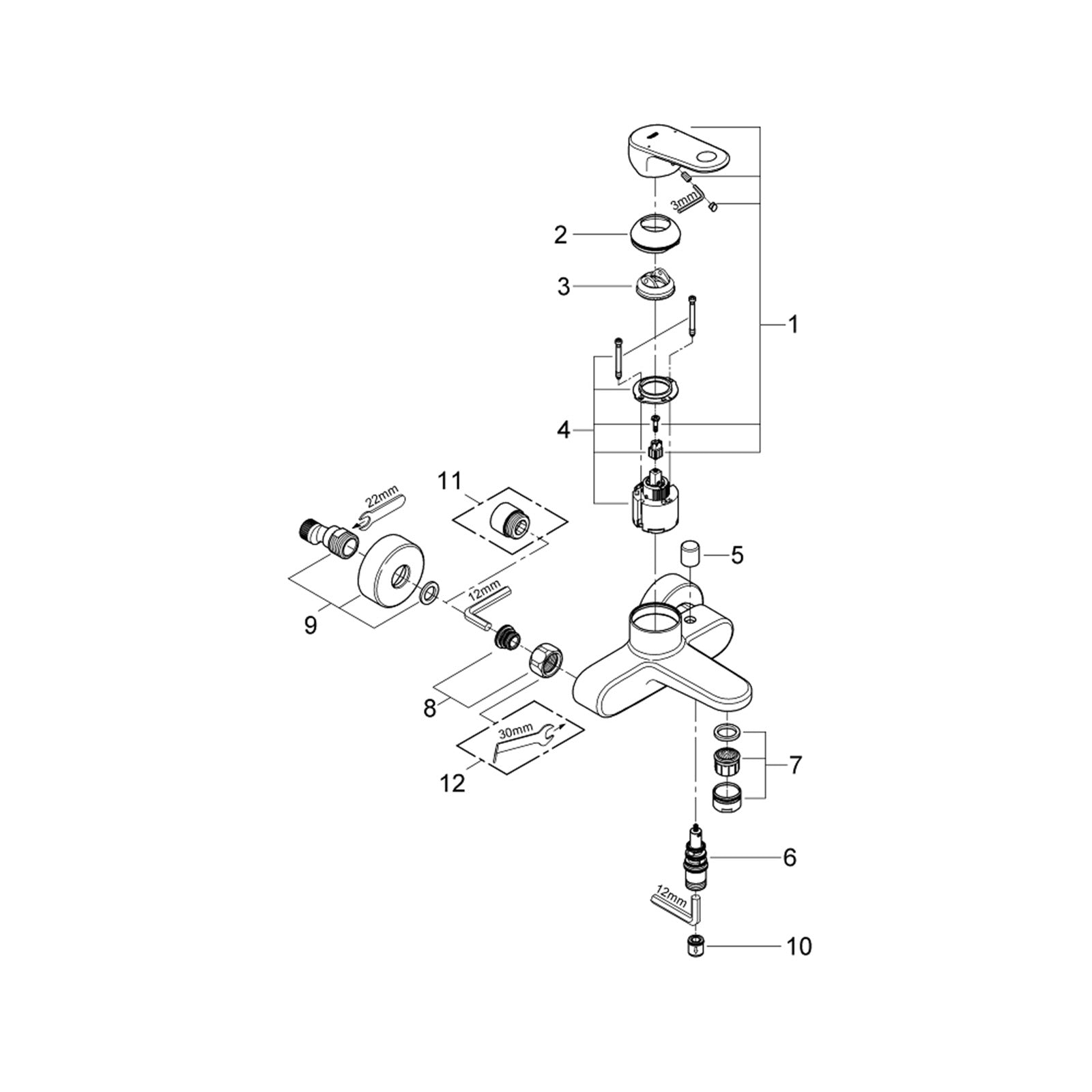 Grohe Onderdelen Europlus Badmengkraan Artikelnummer 33553002
