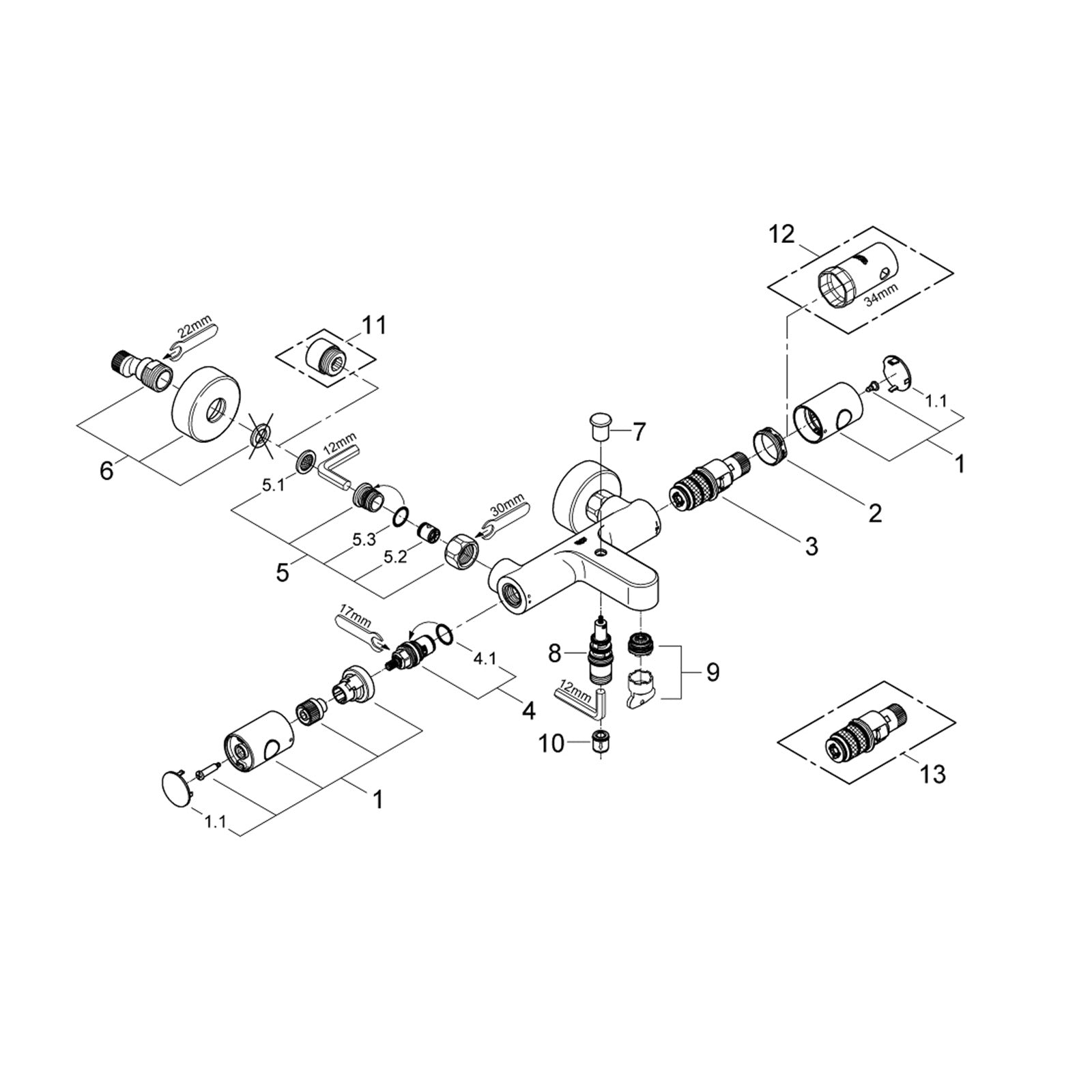 Grohe Onderdelen Grohtherm 1000 Cosmopolitan Badmengkraan Artikelnummer 34215000
