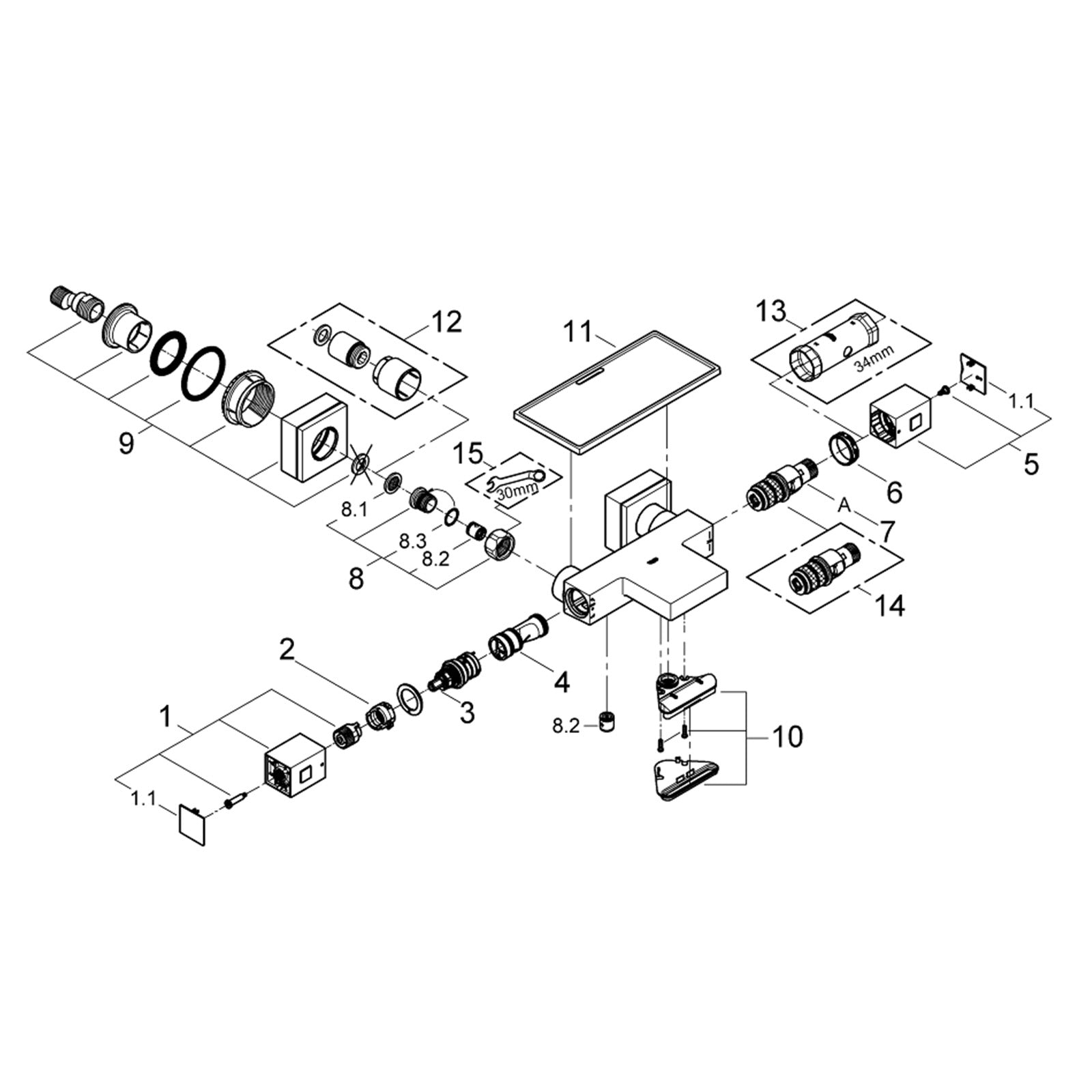 Grohe Onderdelen Grohtherm Cube Badtherm. Met Tray 150 M/Kopp