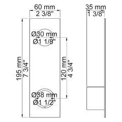 VOLA Afdekplaat 2-gats 195 x 60 gaten Ø30 mm en Ø38 mm voor 4300 Verticaal 4002V