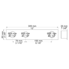 VOLA Afdekplaat 3-gats 309 x 60 gaten Ø36 mm, Ø30 mm en Ø38 mm voor 4900 Horizontaal 4003