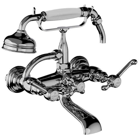 Horus Montmartre wand badmengkraan met hendels en handdouche, lage houder, hartafstand 175 mm 50.424