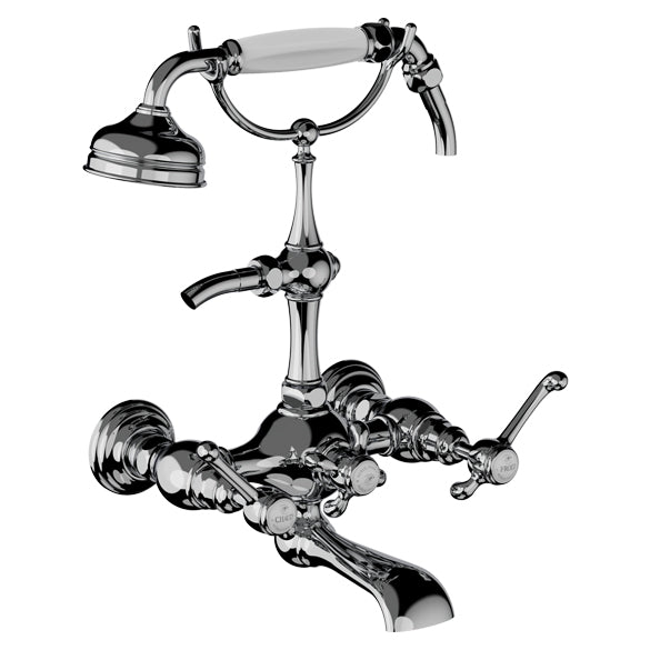 Horus Montmartre wand badmengkraan met hendels en handdouche, halfhoge houder, hartafstand 175 mm 50.434