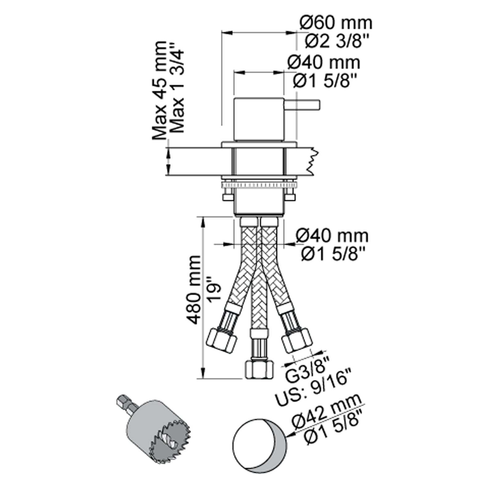 VOLA double swivel spout for table mounting H-210 S-200mm Ø19 mm 090