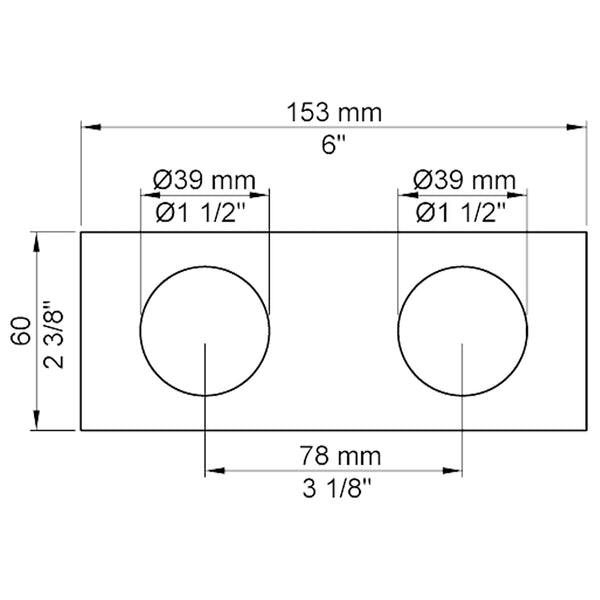 VOLA Afdekplaat 2-gats 153 x 60 gaten Ø39 mm en Ø39 mm 5002