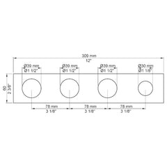 VOLA Afdekplaat 4-gats 309/387 x 60 gaten Ø39 mm en Ø39/Ø30  mm 5004 / 5004B / 5004L