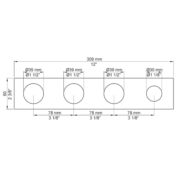 VOLA Afdekplaat 4-gats 309/387 x 60 gaten Ø39 mm en Ø39/Ø30  mm 5004 / 5004B / 5004L