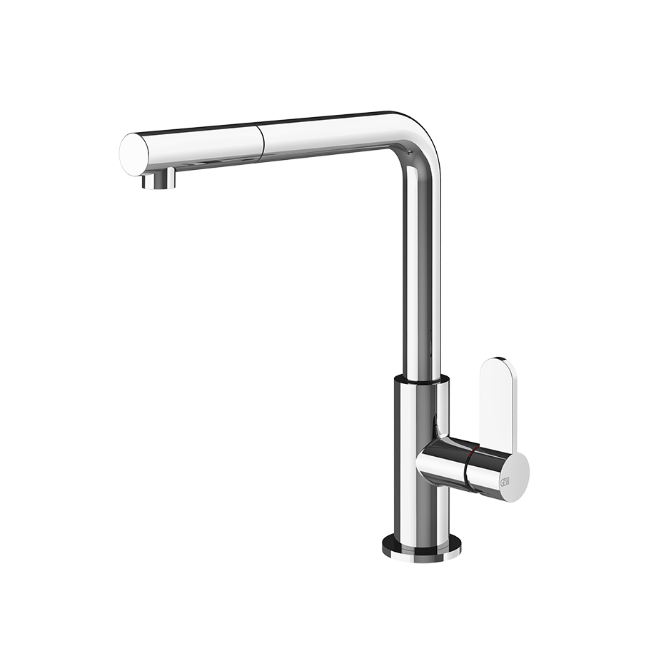 Gessi Helium keukenmengkraan met L-uitloop en uittrekbare handdouche Chroom