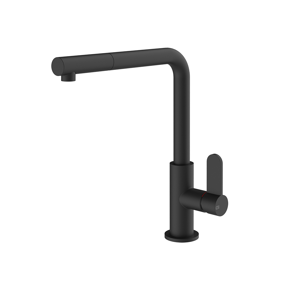 Gessi Helium keukenmengkraan met L-uitloop en uittrekbare handdouche Mat Zwart
