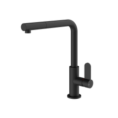 Gessi Helium keukenmengkraan met L-uitloop en uittrekbare handdouche Mat Zwart