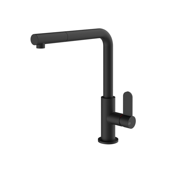Gessi Helium keukenmengkraan met L-uitloop en uittrekbare handdouche Mat Zwart