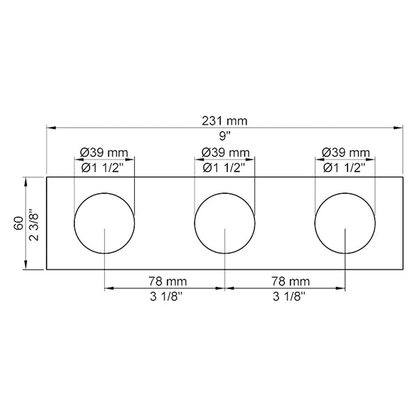 VOLA Afdekplaat 3-gats 309/231 x 60 gaten Ø39 mm en Ø39/Ø30  mm 5003 / 5003B / 5003K