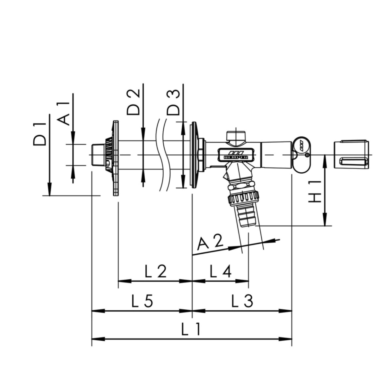 Kemper Frost-free outdoor tap Wall thickness 150 to 415 mm Chrome