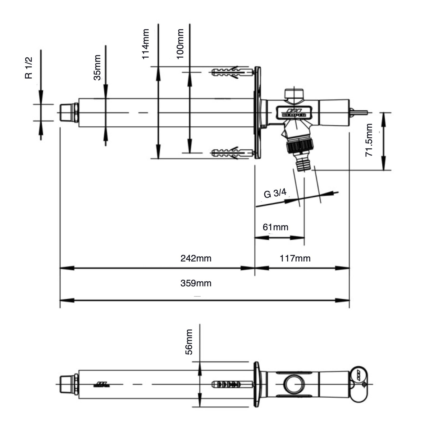 Kemper FROSTI outdoor tap with rectangular plate and key operation Art. 5790201500