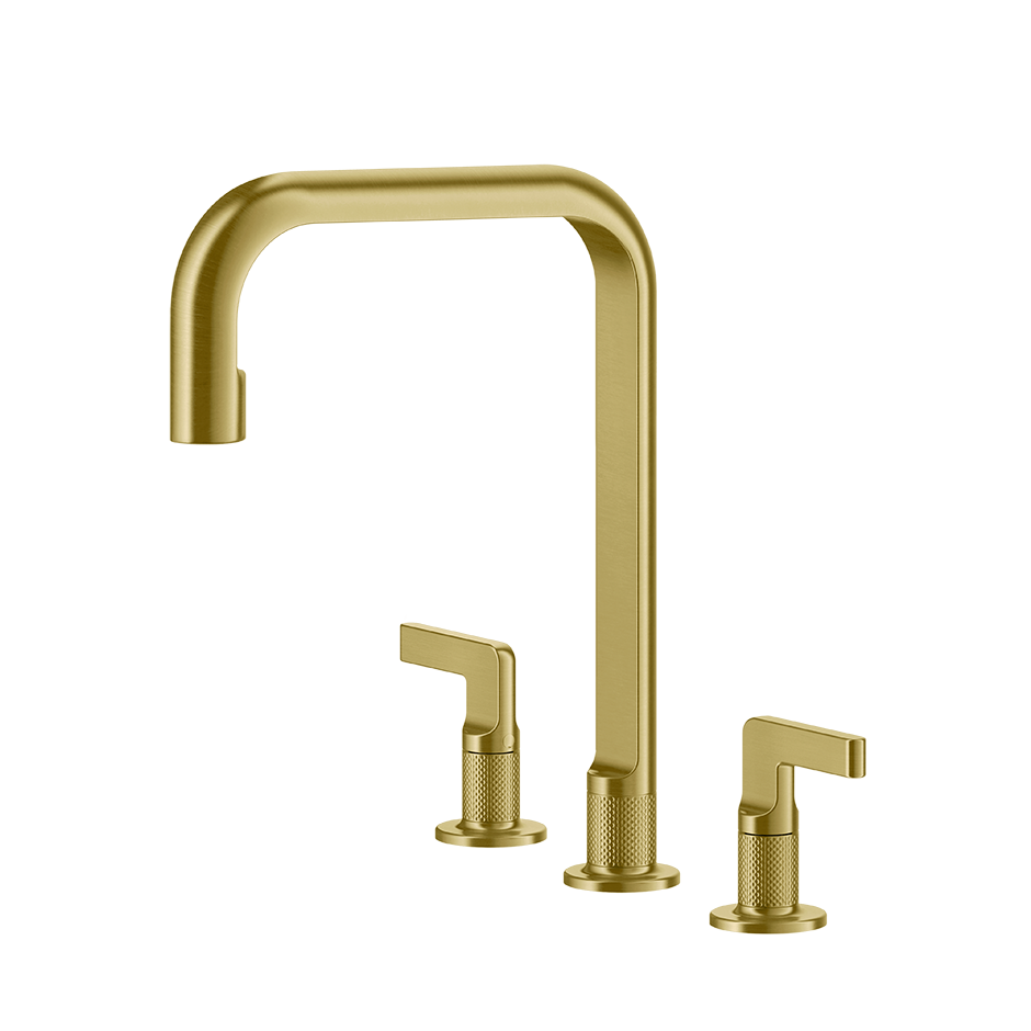 Gessi Inciso 3-gats keukenmengkraan met U-uitloop Geborsteld Goud