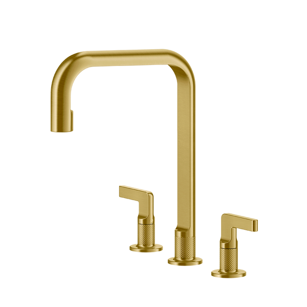 Gessi Inciso 3-gats keukenmengkraan met U-uitloop Geborsteld Goud