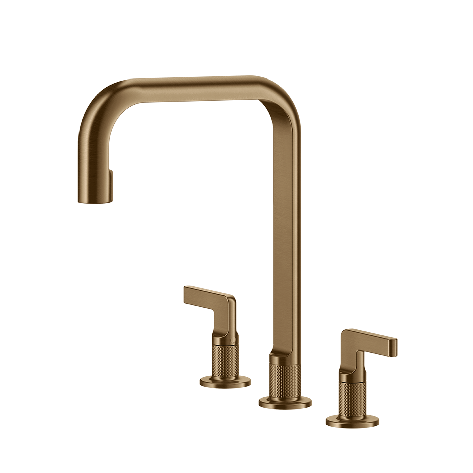 Gessi Inciso 3-gats keukenmengkraan met U-uitloop Warm Brons Geborsteld