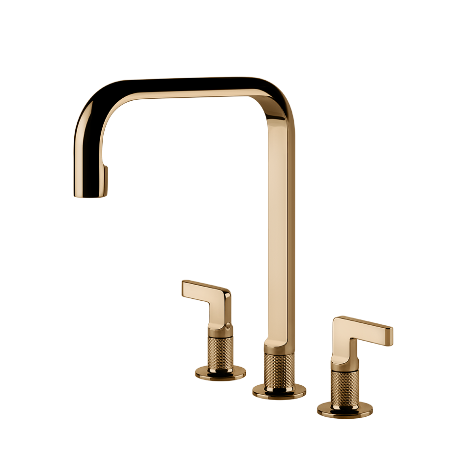 Gessi Inciso 3-gats keukenmengkraan met U-uitloop Warm Brons