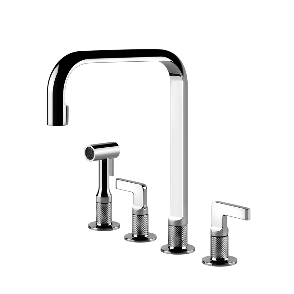 Gessi Inciso 4-gats keukenmengkraan met U-uitloop en uittrekbare handdouche Chroom