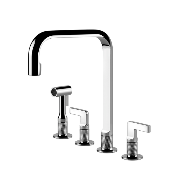 Gessi Inciso 4-gats keukenmengkraan met U-uitloop en uittrekbare handdouche Chroom