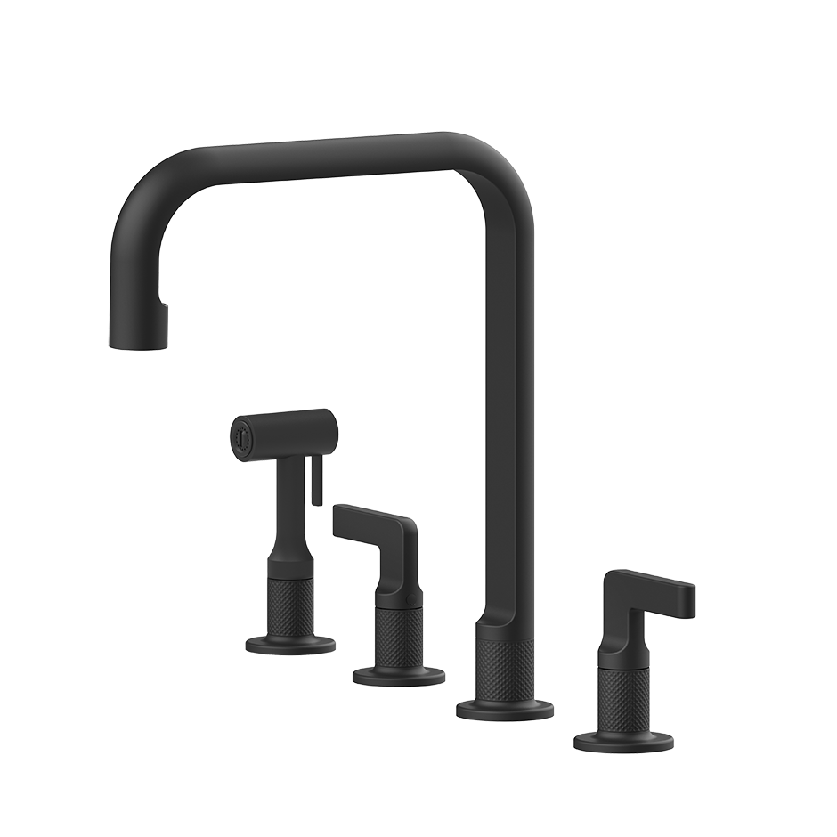 Gessi Inciso 4-gats keukenmengkraan met U-uitloop en uittrekbare handdouche Mat Zwart