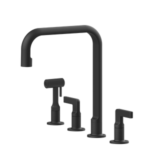Gessi Inciso 4-gats keukenmengkraan met U-uitloop en uittrekbare handdouche Mat Zwart