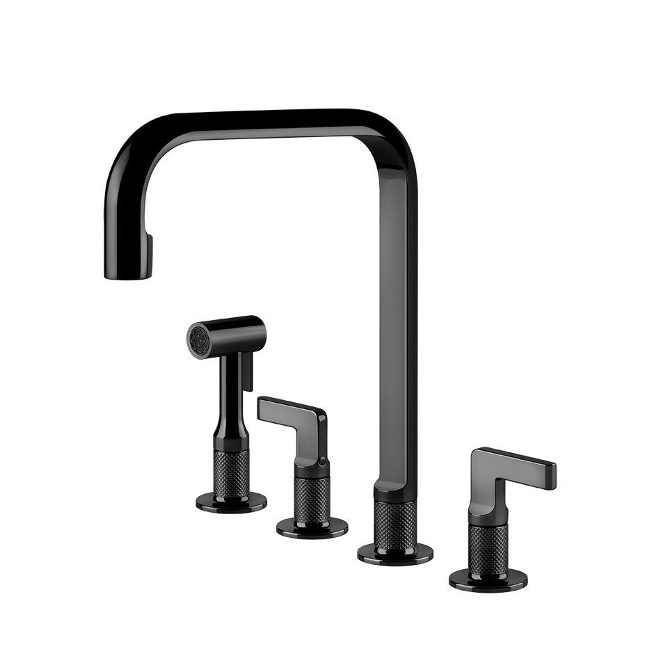Gessi Inciso 4-gats keukenmengkraan met U-uitloop en uittrekbare handdouche Zwart Metaal