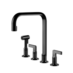 Gessi Inciso 4-gats keukenmengkraan met U-uitloop en uittrekbare handdouche Zwart Metaal