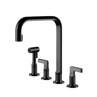 Gessi Inciso 4-gats keukenmengkraan met U-uitloop en uittrekbare handdouche Zwart Metaal