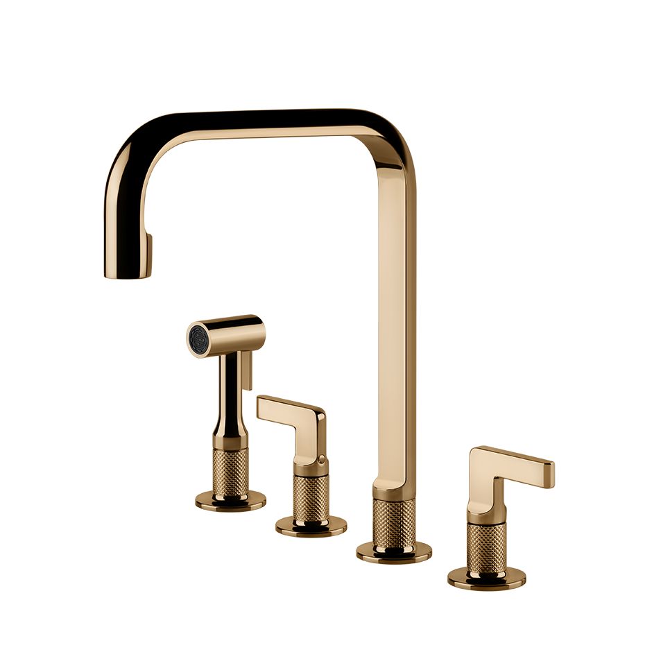 Gessi Inciso 4-gats keukenmengkraan met U-uitloop en uittrekbare handdouche Warm Brons