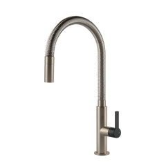 Gessi Mesh keukenmengkraan met gebogen uitloop en uittrekbare handdouche Mat Zwart / Finox