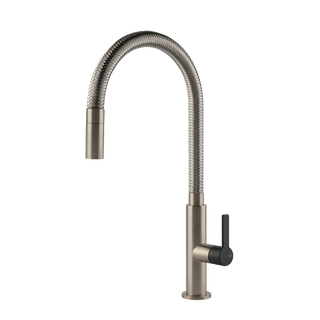 Gessi Mesh keukenmengkraan met gebogen uitloop en uittrekbare handdouche Mat Zwart / Finox
