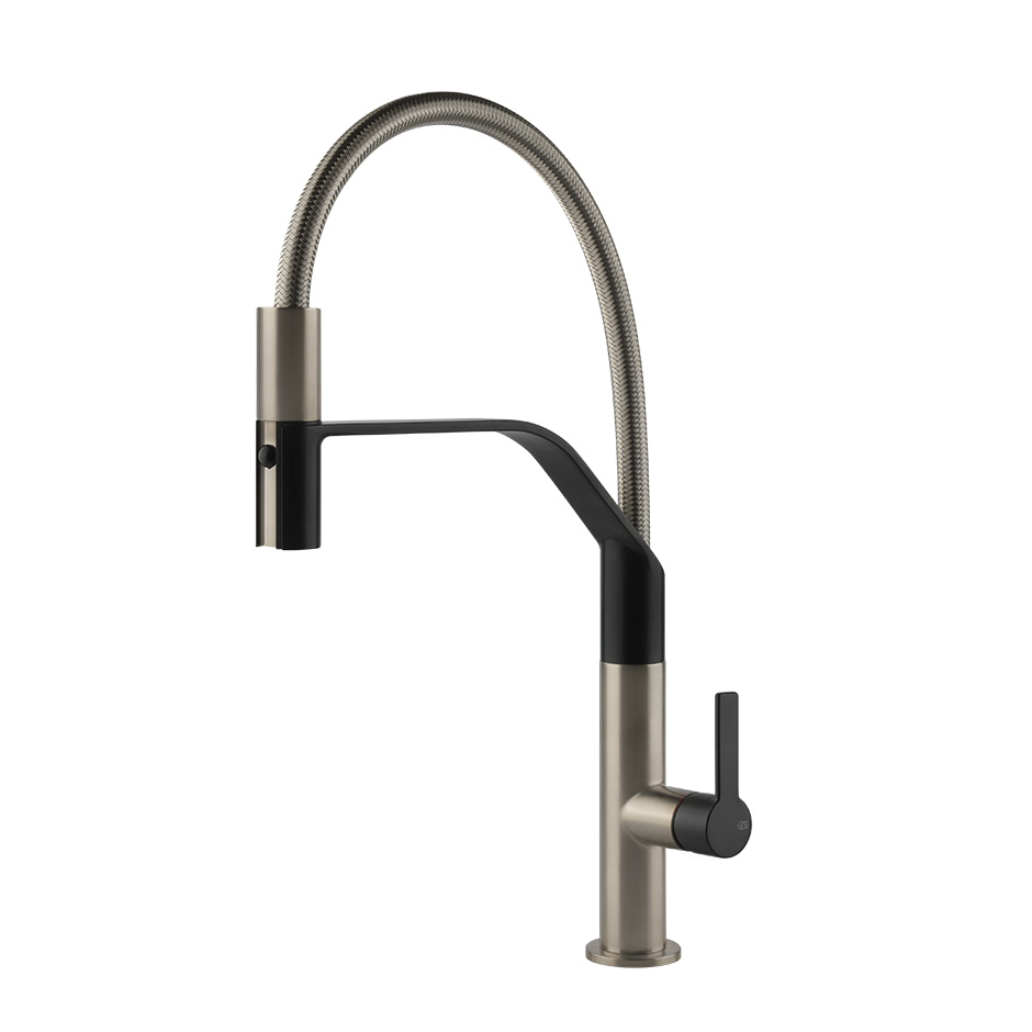 Gessi Mesh semi-professionele keukenmengkraan met uittrekbare 2-straals handdouche Mat Zwart / Finox