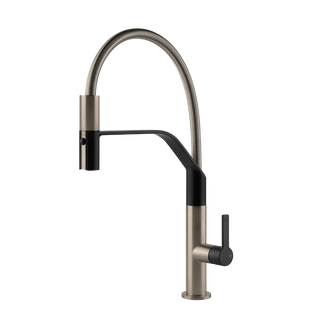 Gessi Mesh semi-professionele keukenmengkraan met uittrekbare 2-straals handdouche Mat Zwart / Finox