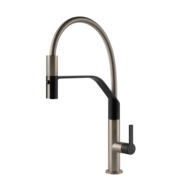 Gessi Mesh semi-professionele keukenmengkraan met uittrekbare 2-straals handdouche Mat Zwart / Finox
