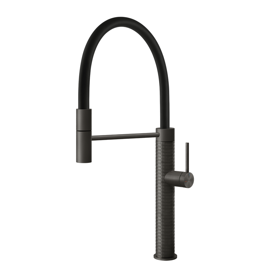 Gessi 316 Meccanica semi-professionele keukenmengkraan met uittrekbare handdouche Zwart Metaal Geborsteld