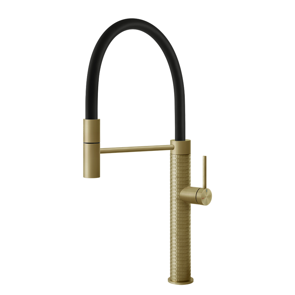 Gessi 316 Meccanica semi-professionele keukenmengkraan met uittrekbare handdouche Messing Geborsteld