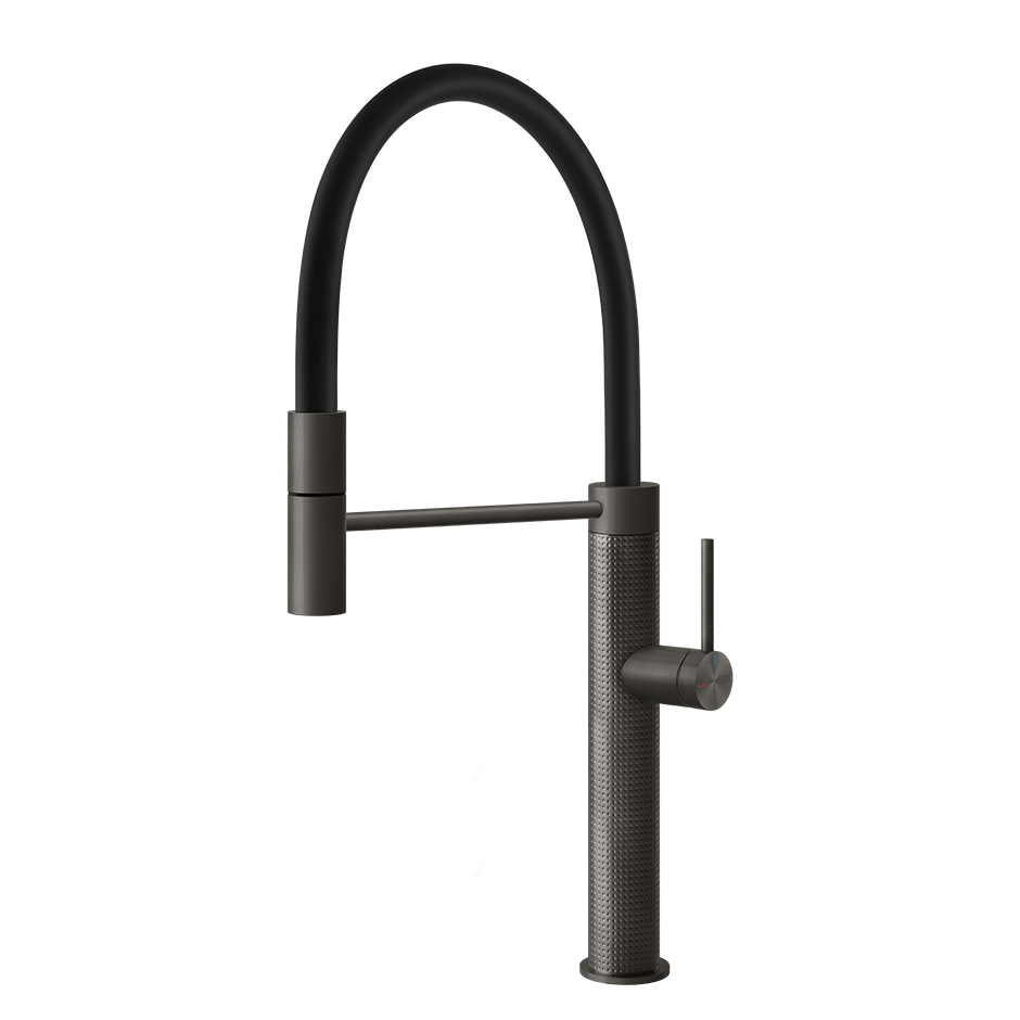 Gessi 316 Cesello semi-professionele keukenmengkraan met uittrekbare handdouche Zwart Metaal Geborsteld