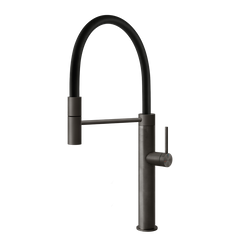 Gessi 316 Cesello semi-professionele keukenmengkraan met uittrekbare handdouche Zwart Metaal Geborsteld