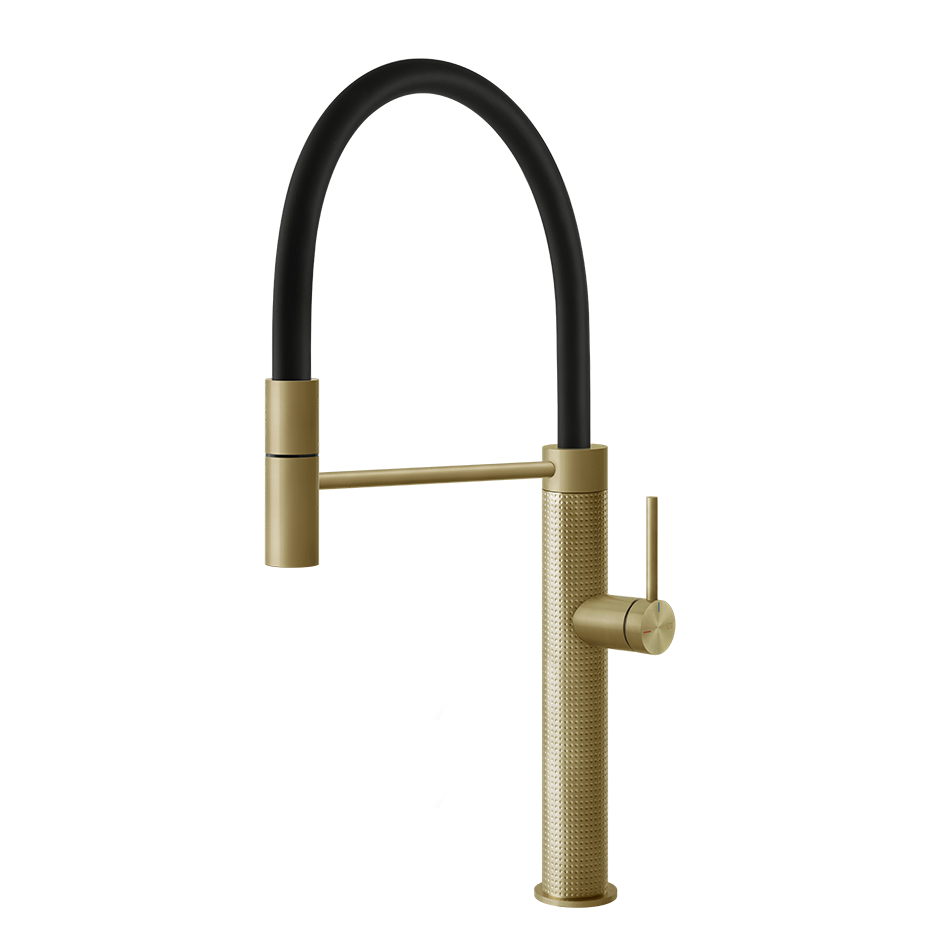 Gessi 316 Cesello semi-professionele keukenmengkraan met uittrekbare handdouche Messing Geborsteld