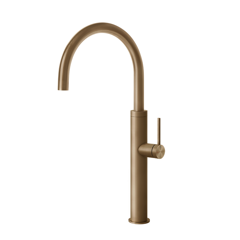 Gessi 316 keukenmengkraan met gebogen uitloop Warm Brons Geborsteld