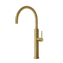 Gessi 316 keukenmengkraan met gebogen uitloop Messing Geborsteld