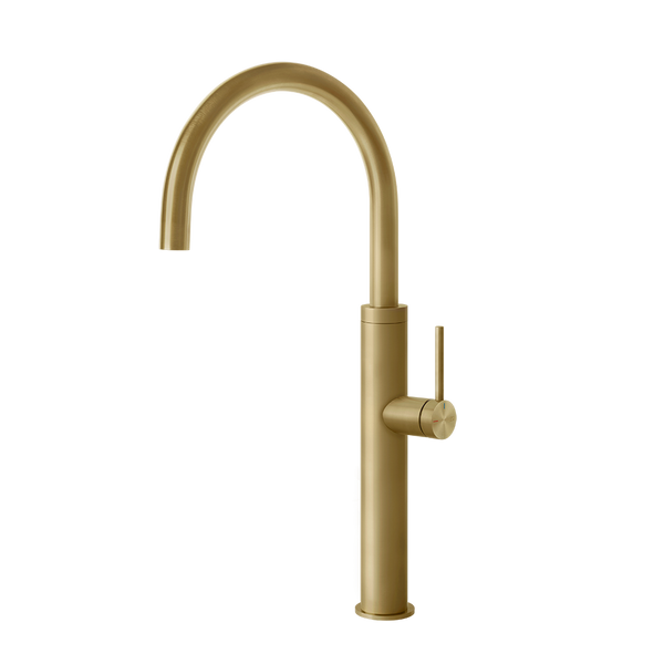 Gessi 316 keukenmengkraan met gebogen uitloop Messing Geborsteld