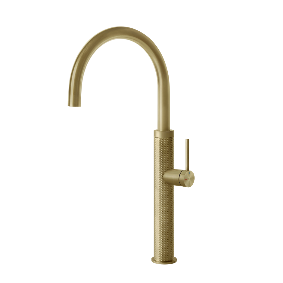 Gessi 316 Cesello keukenmengkraan met gebogen uitloop Messing Geborsteld