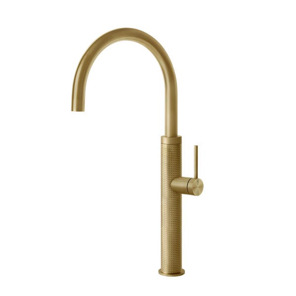 Gessi 316 Cesello keukenmengkraan met gebogen uitloop Messing Geborsteld